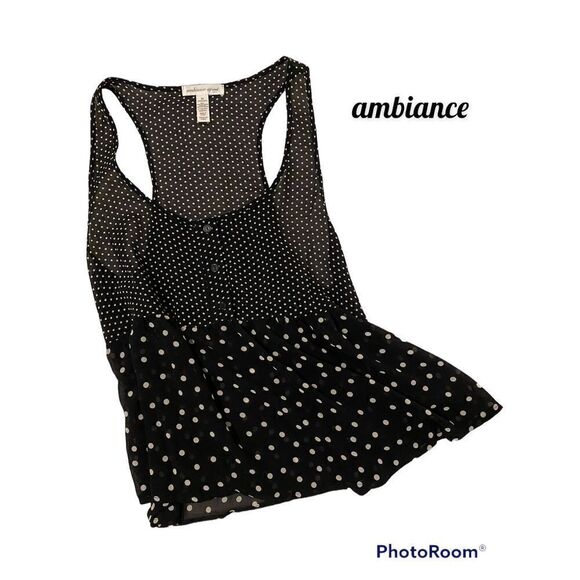 Woman’s JR Ambiance SZ M Black/White Polka Dot Top - Picture 1 of 4